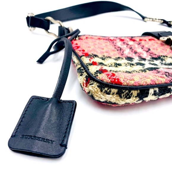 Auth Burberry Pink Boucle Wool Nova Check Plaid Lock Key Shoulder Bag Ex++ - Picture 3 of 12